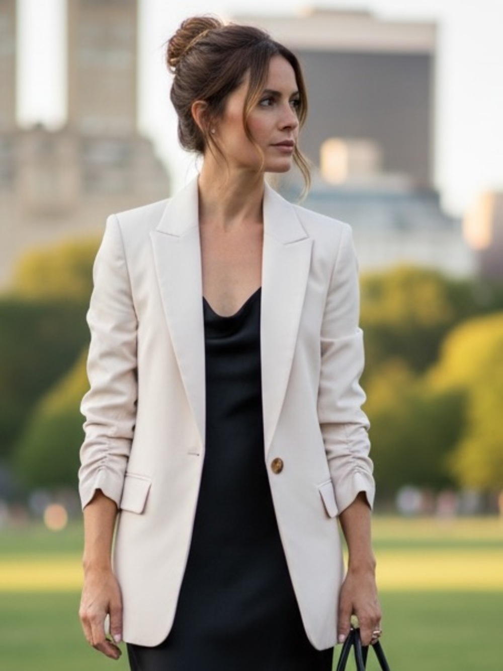 Banana Republic Satin Pocket Blazer Oyster Pearl Button Size 10